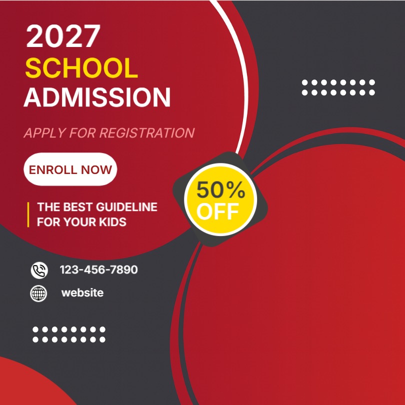 Red modern school admission campaign poster